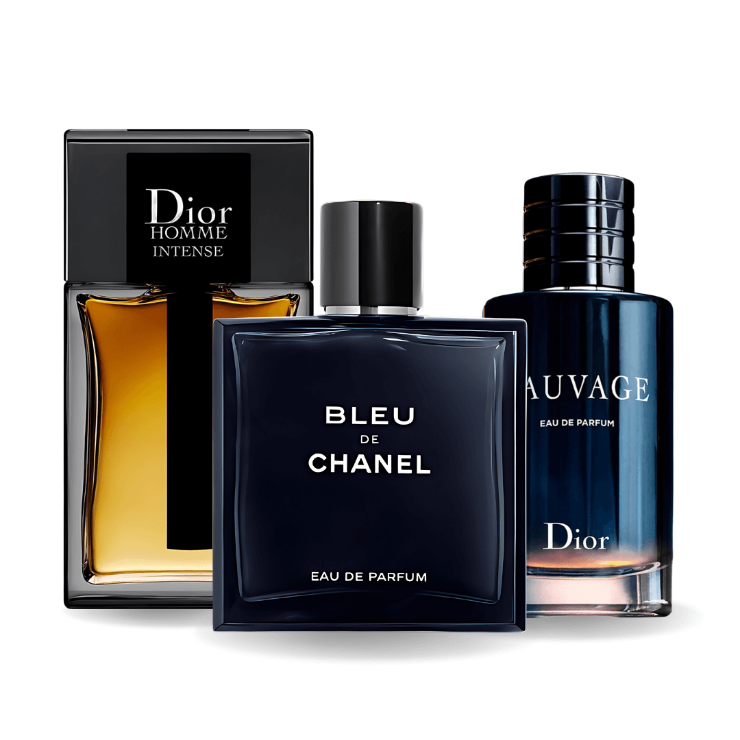 Промоционално комбо от 3 парфюма: Sauvage Dior, Bleu de Chanel и Dior Homme Intense, по 100 мл всеки.