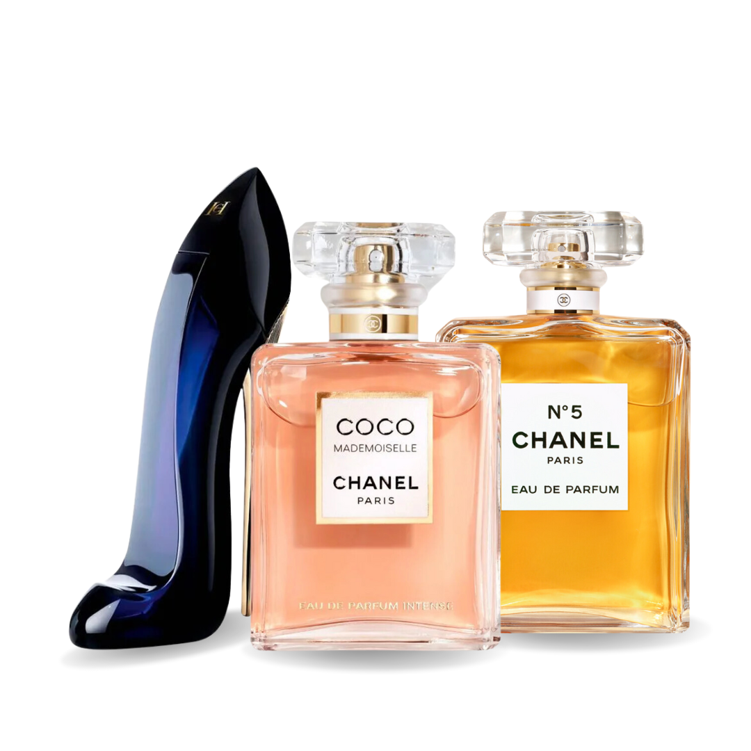 Промоционално комбо от 3 парфюма: GOOD GIRL, COCO MADEMOISELLE и Chanel Nº5, по 100 мл всеки.