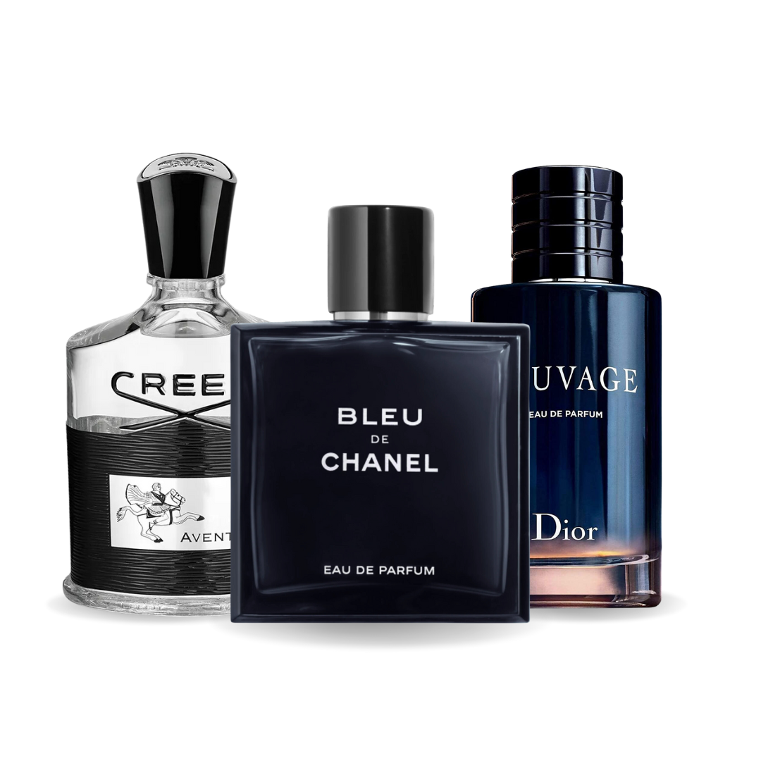 Промоционално комбо от 3 парфюма: Creed AVENTUS, BLEU DE CHANEL и Dior SAUVAGE, по 100 мл всеки.